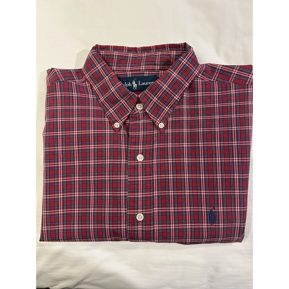 Ralph Lauren Blake L Red Plaid Button Down Shirt Pony Logo Cotton Mens Classic - Picture 2 of 7
